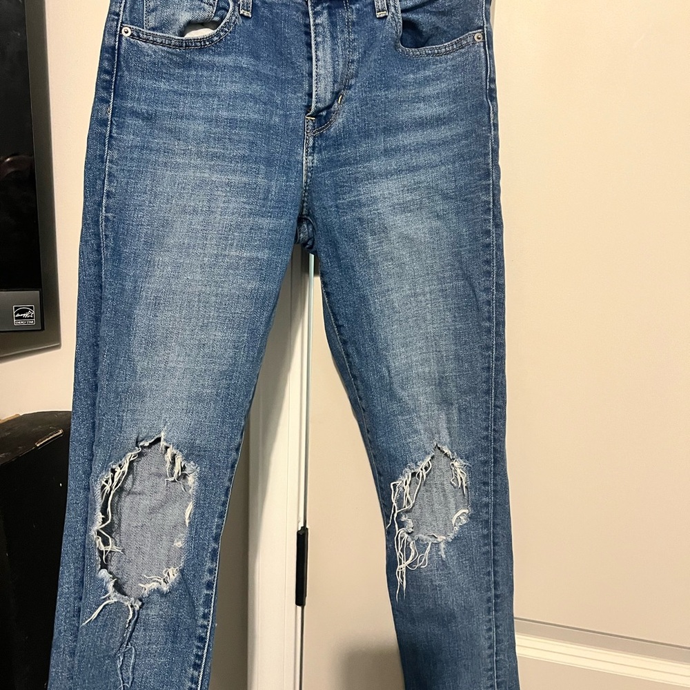 Levi's Women's Straight Leg Distressed Blue Jeans
